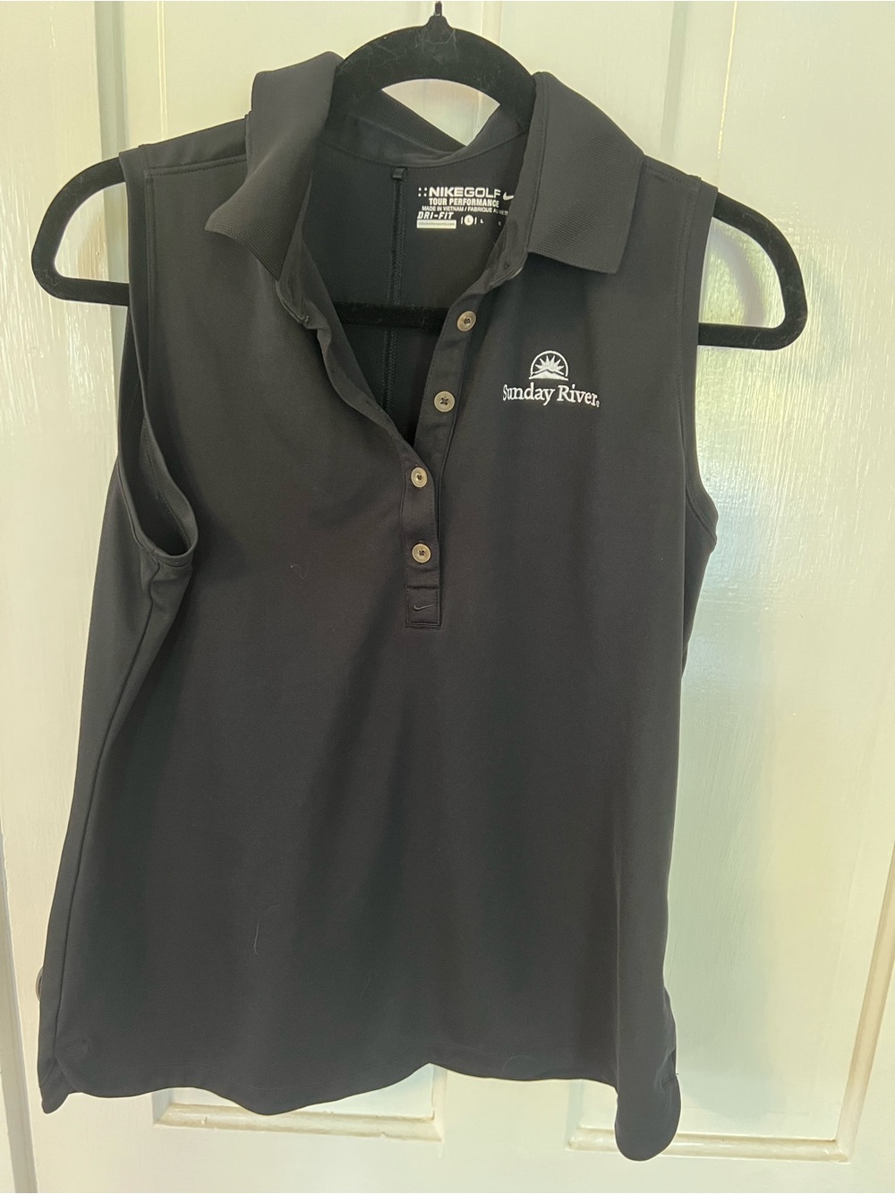 Nike Women’s Black Sleeveless Golf Polo with Sunday River Logo